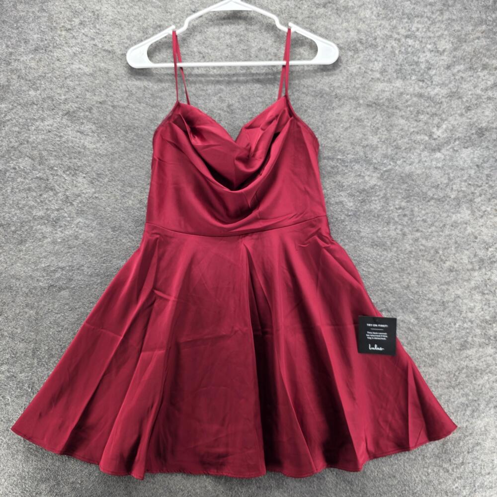 Lulus Dress Womens Small Red Satin Cowl Neck Fit and Flare Sleeveless Party NWT